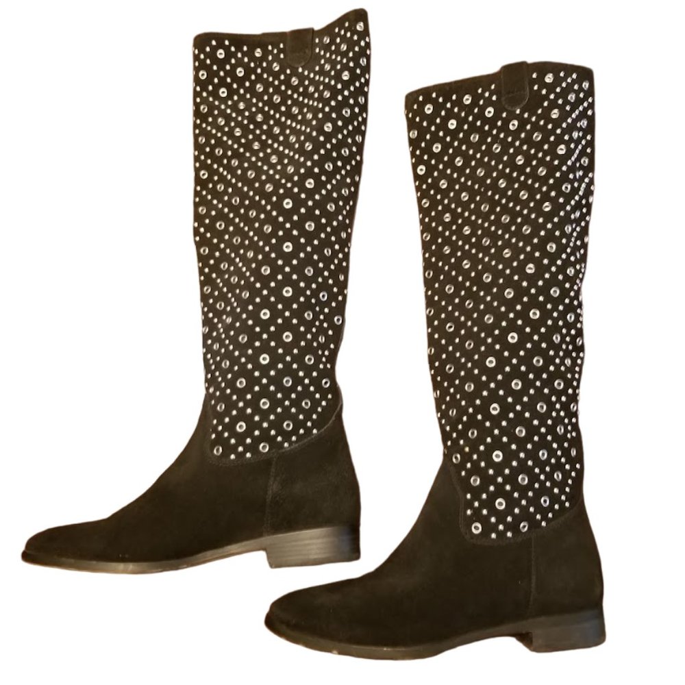 EUC | Michael Kors | Black Suede Silver Grommets | Knee High Boots | Size: 6.5M